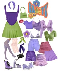 an assortment of clothes and accessories for dolls