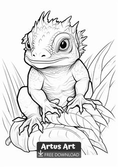 an iguana sitting on top of a plant with the caption artus art