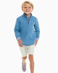 Boys Backbarrier Heather Performance Quarter Zip Pullover Dress Up A T Shirt, Standing Collar, Blue Whale, Heather Blue