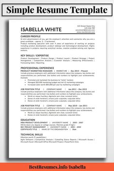 a simple resume template with no work experience on the front page and an orange background