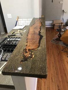 a kitchen counter top that has been cut in half