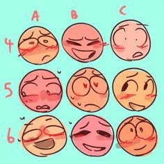 an image of different faces drawn on paper with the letters a, b, c and d