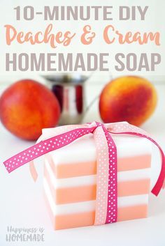 peaches and cream homemade soap with pink ribbon