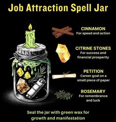 New Job Spell Jar, Spells Jars, Job Spell, Witches Jar, Wicca Recipes, Magickal Herbs, Teen Witch, Herb Jar, Jar Spells