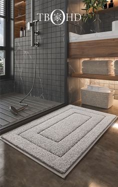 Bathroom mat retro design, Water-absorbent floor mat, Non-slip bathroom rug, Easy-to-care bathroom mat, Thick and wear-resistant mat, Solid color bathroom decor, Entrance floor mat, Retro-style home essentials, Durable and stylish bath mat, Flocking anti-slip mat