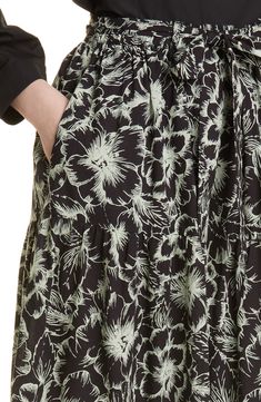 Carefully tucked pleats bring graceful movement to this flowy tie-waist maxi covered in delightful blooms. 39" length (size Medium) 100% cotton Dry clean Imported Black Hibiscus, Graceful Movement, Printed Ties, Hibiscus, Maxi Skirt, Floral Print, Floral Prints, Dry Clean, Nordstrom