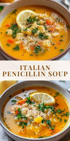 🍲 Warm your soul with Italian Penicillin Soup – a healing blend of tender chicken, fresh herbs, garlic, and hearty vegetables. 💚 Perfect for cold days or when you need a cozy, immune-boosting meal! This comforting classic is the Italian answer to chicken soup, delivering flavor and nourishment in every spoonful. 🥖✨ #ItalianSoup #ComfortFood #HealthyRecipes #SoupSeason #ImmuneBoosting Immune Booster Soup, Meals To Help When Sick, Stew For Sickness, Medicine Soup Recipe, Recipe For When You're Sick, Soup For Immunity, Easy Cozy Soup Recipes, Comfort Sick Food, Chicken Soup Healing