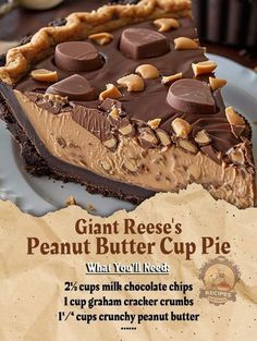 a piece of peanut butter cup pie on a plate