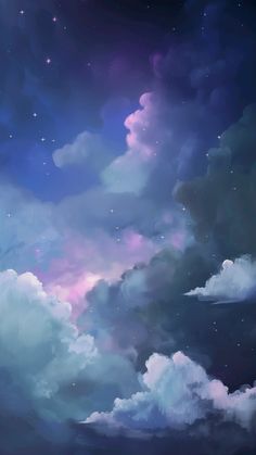 the sky is filled with clouds and stars