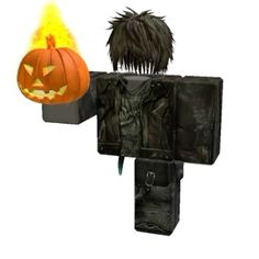 an animated image of a man with a pumpkin in his hand and a box on fire