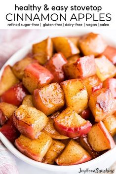 healthy and easy stovetop cinnamon apples in a white bowl