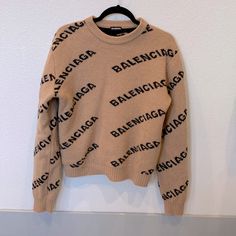 Balenciaga All Over Logo Wool Sweater. Size Medium. Great Condition. Light Brown And Black. Wool Sweater, Black Tan, Wool Sweaters, Light Brown, Balenciaga, Sweaters For Women, Size Medium, Wool, ? Logo