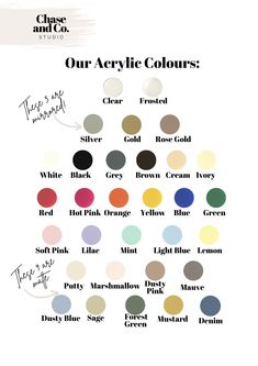 the color chart for our acrylic colours