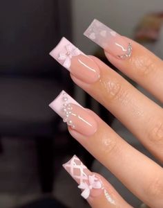 Couqutte Nail Ideas, Cute Acrylic Nail Designs, Pretty Gel Nails, Really Cute Nails, Unique Acrylic Nails