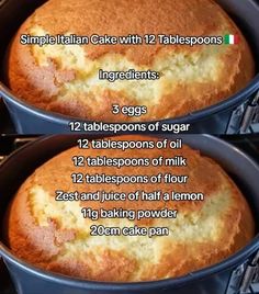 two pans with different types of cake in them and instructions on how to make it