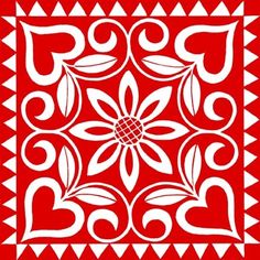 a red and white square with hearts on it's sides, in the shape of a flower