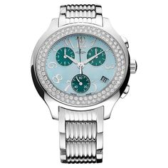 Chronograph watch in steel bezel set with 120 diamonds 1.61 cts vert mother of pearl dial, steel bracelet quartz movement. Luxury Silver Diamond Watch With Tachymeter, Elegant Silver Diamond Chronograph Watch, Diamond Watches For Men, Diamond Watch, Steel Bracelet, Chronograph Watch, Bezel Setting, Quartz Movement, Chronograph