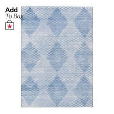 a blue and white rug with an image of a diamond pattern on the bottom right corner