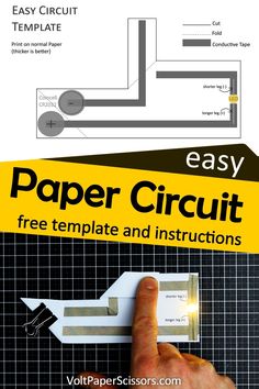 a hand pointing at the paper circuit with instructions on how to wire it and where to use