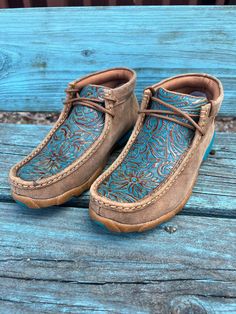 Twisted X Women's Turquoise Tooled Chukka Driving Moc WDM0148-Painted Cowgirl Western Store Western Shoes Womens, Twisted X Shoes Woman Outfit, Twisted X Outfits, Twisted X Shoes Woman, Western Shopping, Hey Dude Shoes Women, Cowgirl Shoes, Driving Mocs, Twisted X Shoes