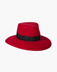 Wool Zora Red/Black Eric Javits Fall Hats, Felt Fedora, Small Farm, Fedora Hat, Grosgrain Ribbon, Woman Face, Character Design Inspiration, Wool Felt, Fedora