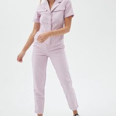 Color Is A Pink/Lilac, A Little Tricky To Capture In Photos. Never Worn. Cotton Twill Jumpsuit From Bdg In A Short Sleeve Silhouette. Offers A Relaxed Fit From The Top Down Through Slim-Straight Leg. Fitted With An Elastic Band At The Back For An Adjustable Fit And Utility Pockets At The Chest And Back. Content + Care- 100% Cotton- Machine Wash- Imported Coverall Jumpsuit, Sleeve Silhouette, Urban Outfitters Pants, Utility Pockets, Lilac Color, Top Down, Sleeve Cotton, Elastic Band, Medium Length