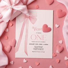 a pink and white birthday card with hearts on it