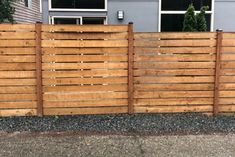 Horizontal Fence - Inline Fence Horizontal Fences, Easy Curb Appeal Ideas, Gravel Driveway Landscaping, Wooden Fence Panels, Driveway Landscaping, Big Backyard