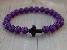 "Amethyst Bracelet,Purple Gemstone Bracelet,8mm Amethyst Beads,Cross Bracelet,Gemstones,Stretch Bracelet,Boho,Men,Women,Special Gift *   *   *   *   *   *   *   *   *   *   *   *   *   *   *   *   *   *   *   *   *   *   *   *   *   *   *   *   *   *   *   *   *   * The bracelet in the picture is 7\" size, please select your size from the drop down menu at checkout I will custom make your order, any questions please feel free to contact me.  *   *   *   *   *   *   *   *   *   *   *   *   *   * Boho Men, Prayer Bracelet, Beaded Cross, All Things Purple, Bracelet Boho, Amethyst Bracelet, Amethyst Beads, Cross Bracelet, Boho Bracelets