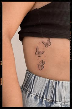 Butterfly Tattoo Inspiration Small Butterfly Color Tattoo, Butterfly Hips Tattoo, Small Butterfly Tattoo On Ribs For Women, Rib Tattoos For Women Butterflies, Butterfly Tattoos On Ribs, 3 Butterfly Tattoo Ribs, Butterfly Side Tattoo Rib Cage, Butterfly Ribs Tattoo, Butterfly On Ribs Tattoo