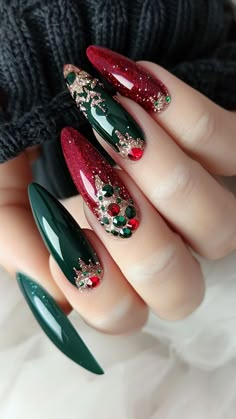 Christmas Tree Nails, Christmas Manicure, Christmas Gel, Winter Nails Acrylic, Nails Easy