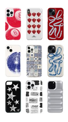 six phone cases with different designs on them