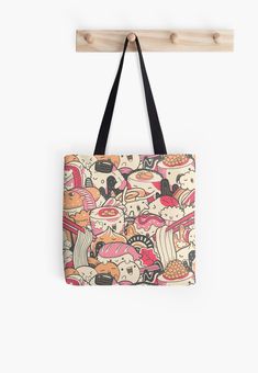 Soft polyester canvas shopping bag with edge-to-edge print on both sides. Fully lined for extra strength. Three sizes to choose from. Cute and funny sushi characters in kawaii doodle style having fun in this exciting pattern. Pink Bags With Cartoon Print For Daily Use, Pink Cartoon Print Bag For Everyday Use, Rectangular Bags With Cartoon Print For Daily Use, Kawaii Rectangular Canvas Bag Gift, Pink Bags With Graphic Print For Gift, Fun Cartoon Print Bags For Everyday Use, Fun Everyday Bags With Cartoon Print, Rectangular Graphic Print Canvas Bag For School, School Bags With Graphic Print