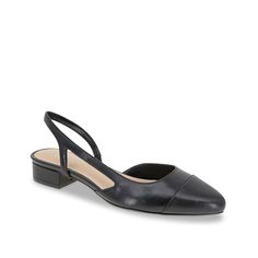 BCBGeneration-Tillie Flat Give an elegant lift to your look with the Tillie flat from BCBGeneration. This d'Orsay style pump flaunts a stylish slingback strap with elastic gore to ensure a secure fit. The padded footbed and a just-right block heel enhance comfort, making it ideal for anytime use. Fitted Black Slingback Pumps With Removable Insole, Marc Fisher, Black Flats, Block Heels, Pumps, Heels, Black