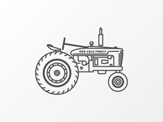 a black and white drawing of a tractor