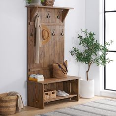 Organize your entryway, mudroom or living space with this gorgeous acacia wood hall tree.  The hall tree is both beautiful and functional, providing ample storage and style for your home's entryway or hallway. Rustic Hall Trees, Bench And Shoe Storage, Hall Tree Storage Bench, Hall Tree Bench, Entryway Hall Tree, Hall Tree With Storage, Mudroom Organization, Entryway Storage, Hall Tree