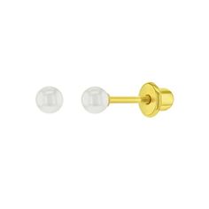 These classic baby earrings will go hand in hand with any of your little girl's outfits. They come with screw backs which provide further comfort and protection. Chic and totally adorable, a new pair of 3mm simulated pearl baby earrings are a sensational gift to give any newborn or young girl. Size: One Size.  Color: White.  Gender: female.  Age Group: infant. Baby Earrings, Baby Pearls, Buy Gold, Hand In Hand, Screw Back Earrings, Infants, Gender Female, Baby Toddler, Screw