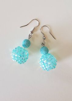 Handmade sky blue sparkle earrings, round beads,blue, prom, dance, casual Purple Dangle Earrings, Earrings Sparkle, Blue Dangle Earrings, Blue Sparkle, Blue Sparkles, Sparkle Earrings, Halloween Earrings, Earrings Drop, Earrings Long