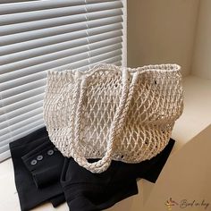 Bird in Bag - New woven bags female new hollow casual beach bag solid color handbag female bags Trendy Open Weave Beach Bag For Daily Use, White Open Weave Bag For Daily Use, Trendy Open Weave Tote Bag, White Open Weave Bag For Summer, Chic Open Weave Shoulder Bag For Shopping, Trendy Crochet Bag For Beach Season With Open Weave, White Open Weave Bags For Everyday Use, Spring White Bags With Open Weave, Daily Use Open Weave Hobo Bag