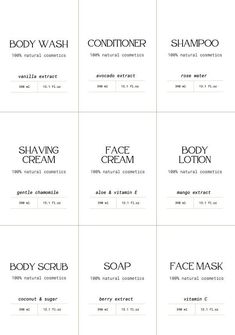 the logos for body wash and shampoos are shown in black on white paper