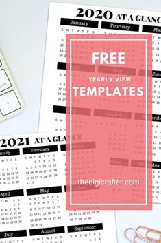 two calendars with the text free year - by - view templates on them