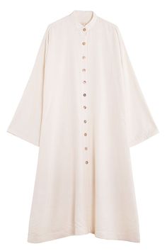 Same day shipping on Delfina Balda. Breezy silk shirt dress with collarless neckline, full button front and wide sleeves. Fabric is 100% silk. Silk Shirt Dress, White Silk, Wide Sleeves, Silk Shirt, Fashion Brand, Tunic Tops, Shirt Dress, Silk, Women's Top