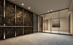 an empty room with marble walls and flooring is shown in this 3d rendering image