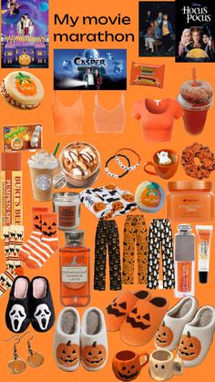 there are many items that can be found in the movie halloween movies on this orange background