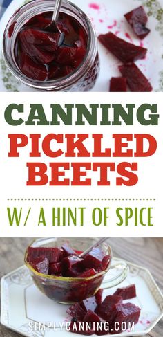 canning pickled beets with a hint of spice in a jar and on a plate