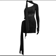 Mugler X H&M Knot-Detail One-Shoulder Dress Size S New. Condition Is New With Tags Mugler Black, Mesh Panel Dress, Black Mesh Dress, Panel Dress, Coral Dress, Denim Mini Dress, Black Long Sleeve Dress, Eve Parties, Corset Style