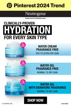 Neutrogena® Hydro Boost has 3 levels of dermatologist-tested, clinically-proven hydration designed for every skin type. Hydro Boost Water Gel with signature fragrance instantly delivers refreshing hydration ideal for normal to oily skin. Hydro Boost Water Gel Fragrance Free nourishes and soothes normal to dry skin. And the holy grail Hydro Boost Water Cream delivers a rich, creamy boost of replenishing hydration ideal for dry to extra dry skin. Find the Hydro Boost that's right for you! Neutrogena Hydro Boost Water Gel, Hydro Boost Water Gel, Tighten Facial Skin, Skin Care Products Design, Homemade Scrub, Hydro Boost, Simple Makeup Tips, Neutrogena Hydro Boost, Extra Dry Skin