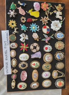 Sets of vintage pins from Mom's collection including, pre WWII, rhinestone, 50's, cameos, 60's, enamel, European, marked. Selling similar sets in quantities of 50 as shown in pictures. Prices range from $3.00 to $6.00 per pin. Vintage Collectible Enamel Pin, Vintage Enamel Pins For Gifts, Vintage Enamel Pins For Gift, Vintage Enamel Brooches, Doll Jewelry, Vintage Pins, Pricing Jewelry, Set Vintage, Pin Collection