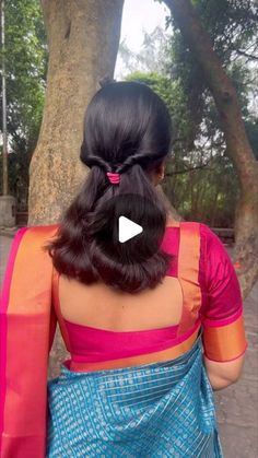 Back Simple Blouse Design, Hairstyles In Saree Fashion Styles, Short Hairstyle Women Indian Wedding, Half Saree Hairstyles For Short Hair, Saree Hair Styles Indian Simple, Simple Hairstyles For Short Hair Wedding, Half Saree Blouse Designs Back, Hairstyle For Sarees, Open Hair Hairstyles On Saree