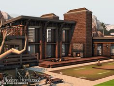 Sims 4 Modern Ranch House, Sims 4 Household Download, Sims 4 Resort, Sims 4 Ranch Style House, Sims 4 Houses Cc, Modern Ranch House Exterior, Sims 4 Family House, House Sims 4, Sims 4 Modern House